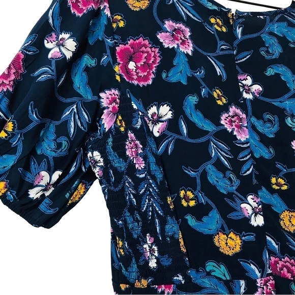 New! Old Navy Bohemian Smocked Blue Floral Fit & Flare Dress - Picture 6 of 11